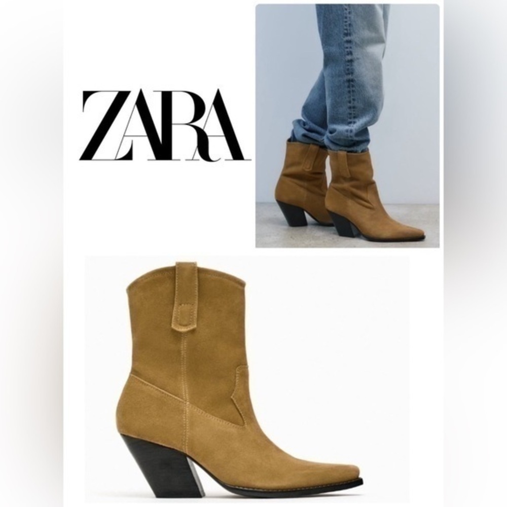 ZARA Cowboy Suede Ankle boots 3109/210 - Picture 4 of 14